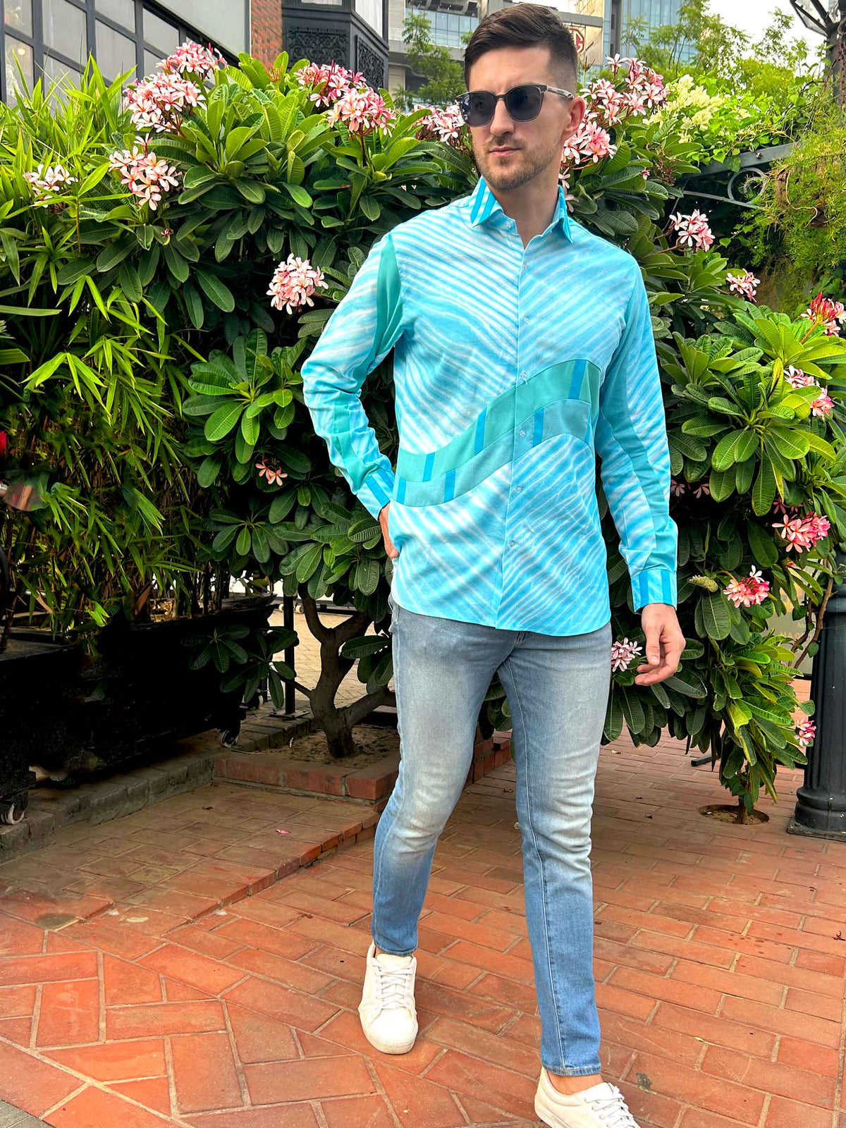 MARK AMALFI WONDERS HAND WOVEN COTTON SHIBORI PATCHWORK SHIRT