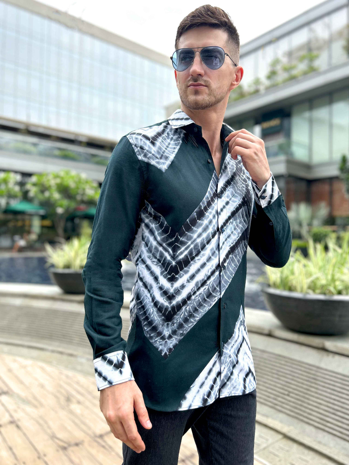 MADDOX AMALFI WONDERS HAND WOVEN COTTON SHIBORI PATCHWORK SHIRT