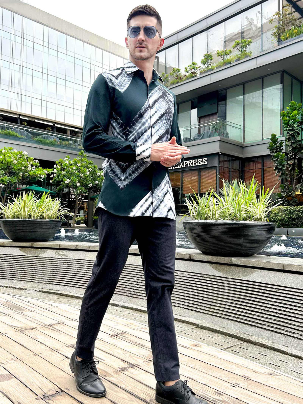 MADDOX AMALFI WONDERS HAND WOVEN COTTON SHIBORI PATCHWORK SHIRT