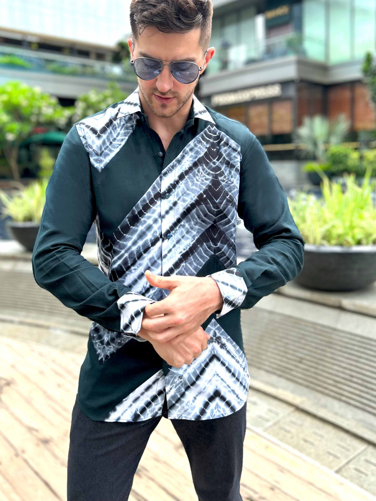 MADDOX AMALFI WONDERS HAND WOVEN COTTON SHIBORI PATCHWORK SHIRT