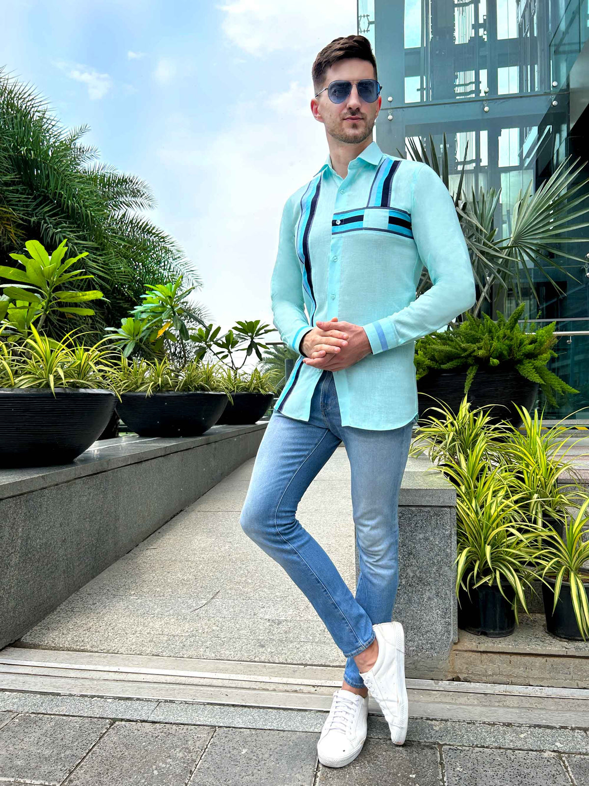 MORGAN AMALFI WONDERS HAND WOVEN COTTON PATCHWORK SHIRT