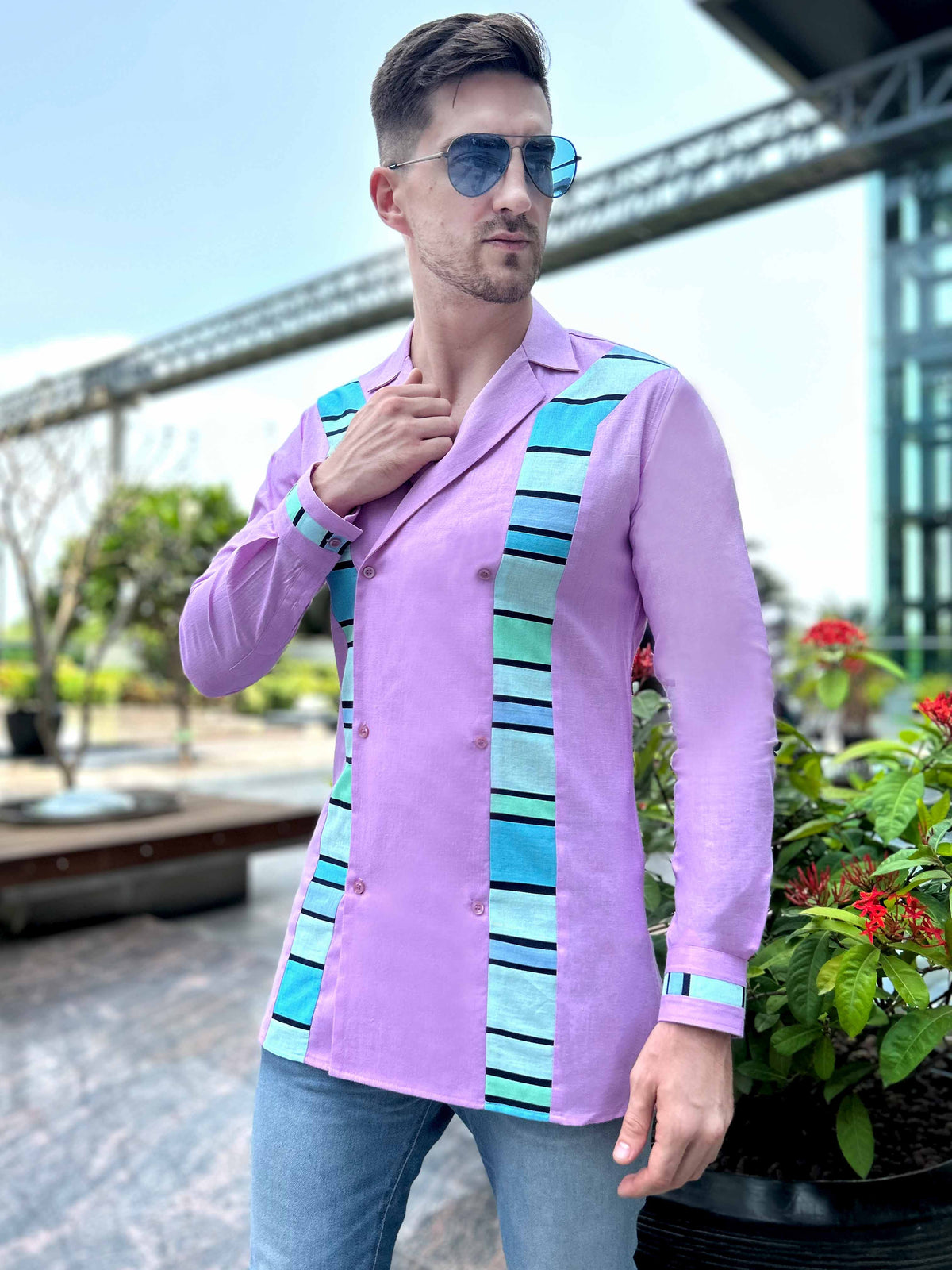 MARTYN AMALFI WONDERS HAND WOVEN COTTON PATCHWORK SHIRT