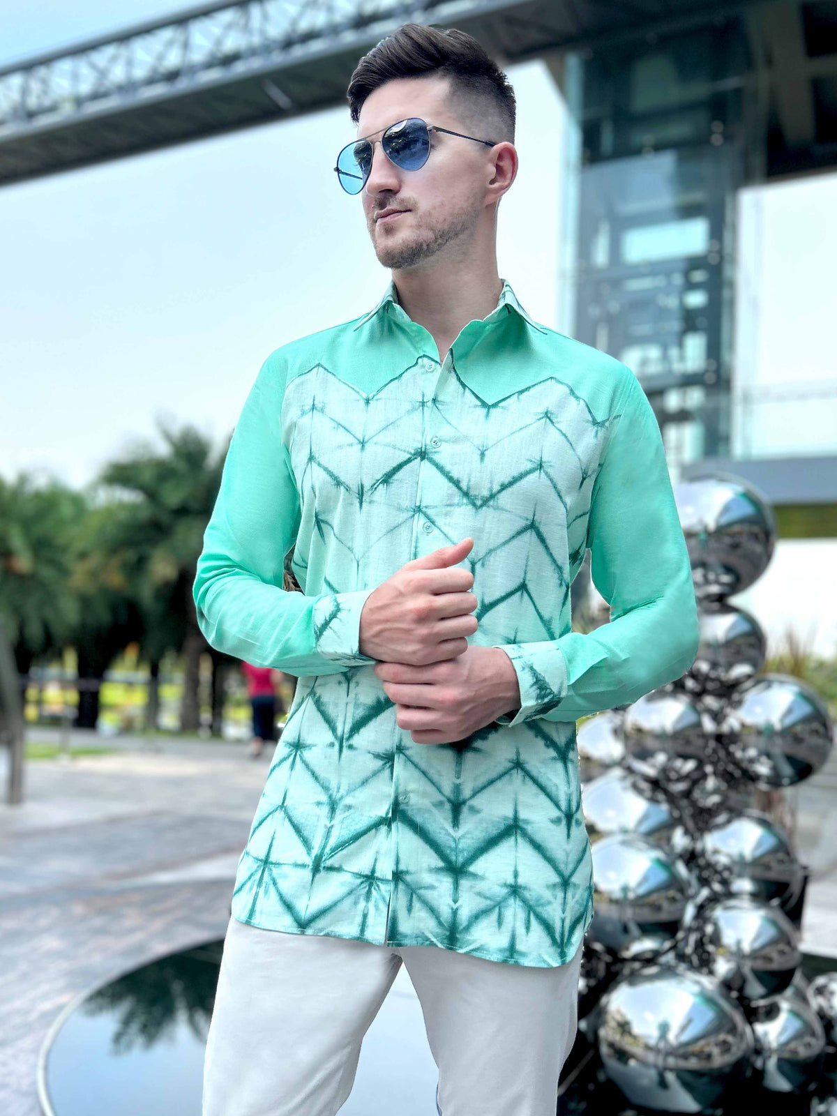 MILLER AMALFI WONDERS HAND WOVEN COTTON SHIBORI PATCHWORK SHIRT