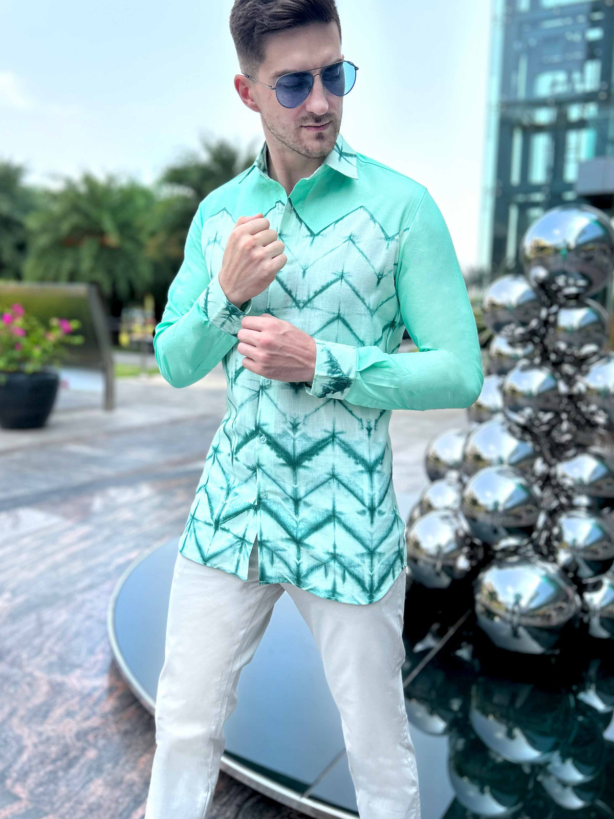 MILLER AMALFI WONDERS HAND WOVEN COTTON SHIBORI PATCHWORK SHIRT