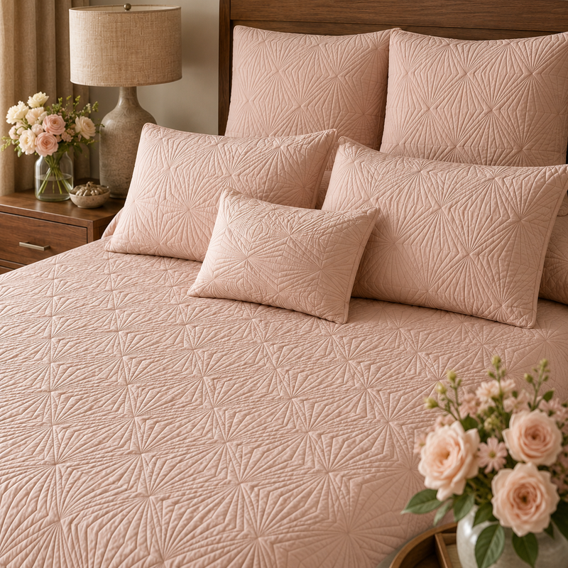 HARPER MEDITERRANEAN SERENITY DUSTY BLUSH QUILTED 6 PIECE BEDCOVER SET