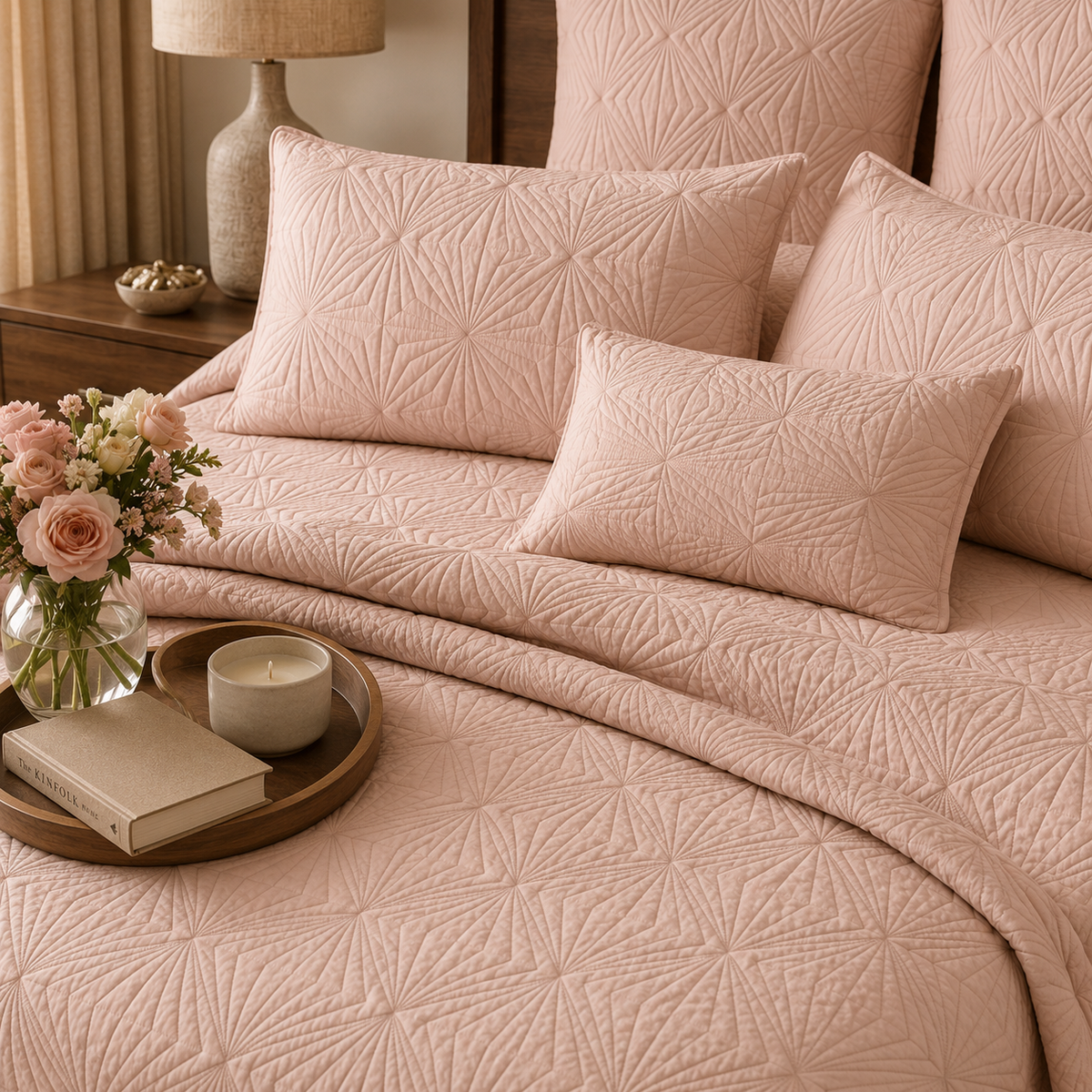 HARPER MEDITERRANEAN SERENITY DUSTY BLUSH QUILTED 6 PIECE BEDCOVER SET
