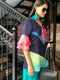 SAYLOR SANTORINI STRIPES SILK KOTA DORIA TUNIC