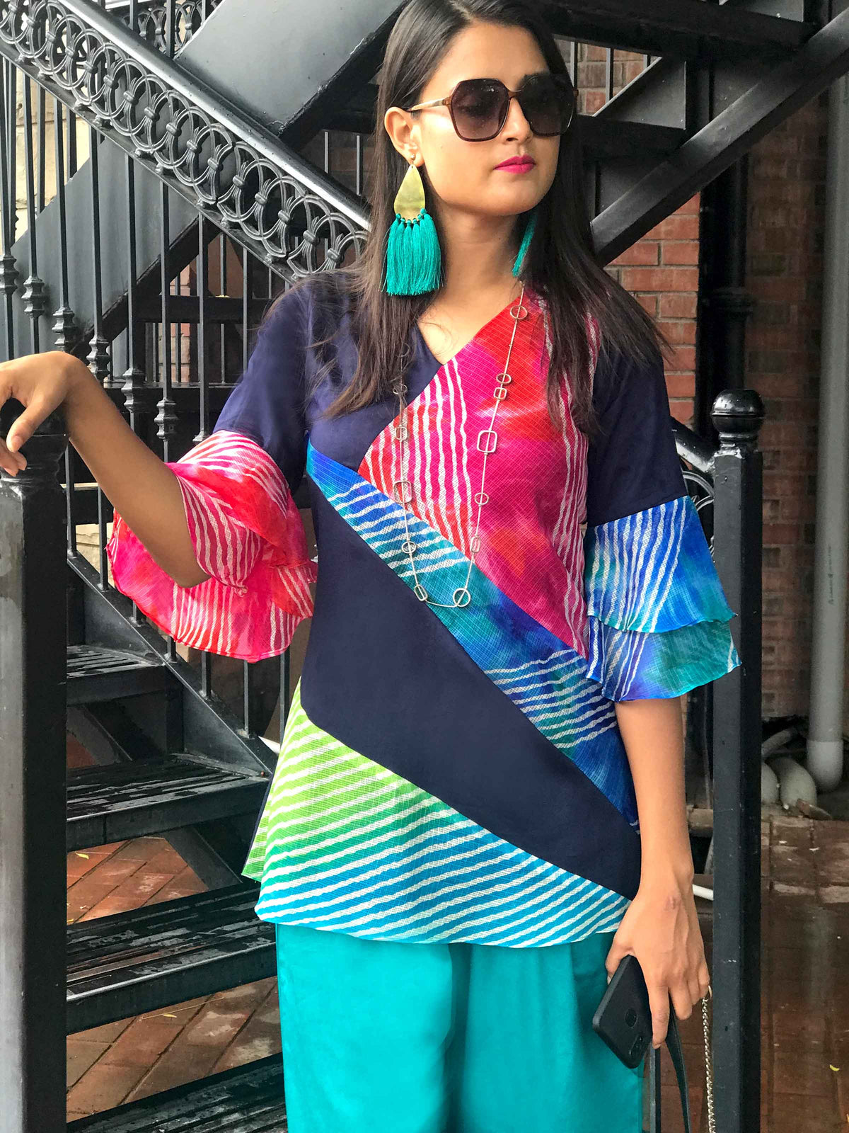 SAYLOR SANTORINI STRIPES SILK KOTA DORIA TUNIC