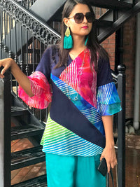 SAYLOR SANTORINI STRIPES SILK KOTA DORIA TUNIC
